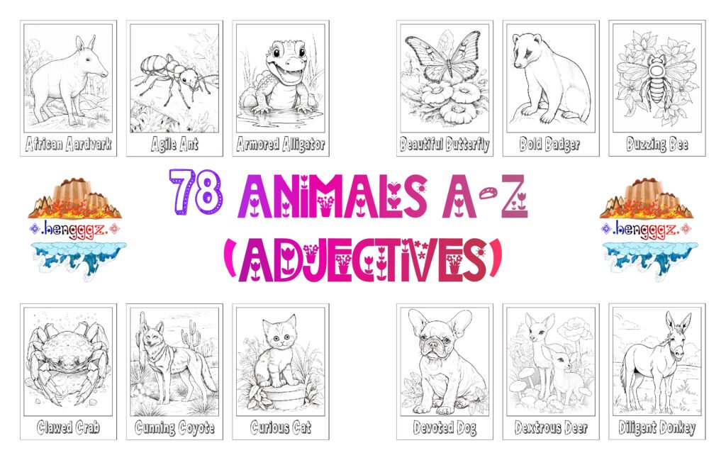 COLORING BOOK | FLASHCARDS - 78 ADJECTIVE ANIMALS