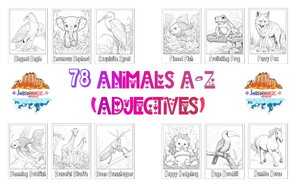 COLORING BOOK | FLASHCARDS - 78 ADJECTIVE ANIMALS