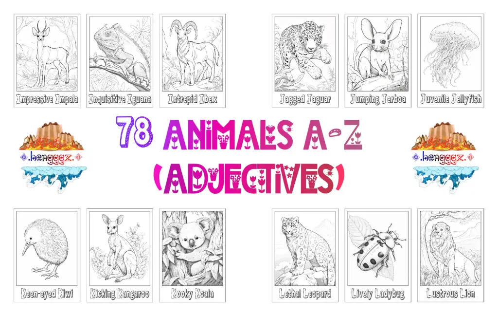 COLORING BOOK | FLASHCARDS - 78 ADJECTIVE ANIMALS