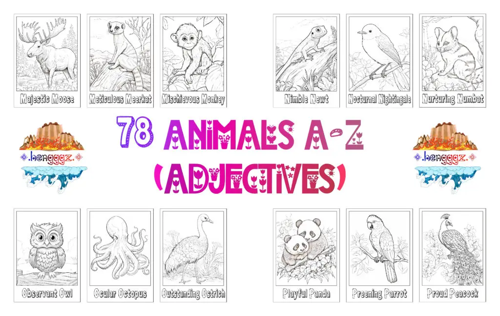 COLORING BOOK | FLASHCARDS - 78 ADJECTIVE ANIMALS