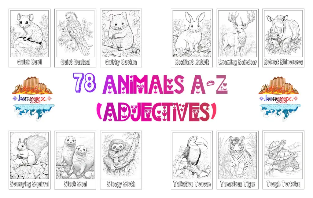 COLORING BOOK | FLASHCARDS - 78 ADJECTIVE ANIMALS