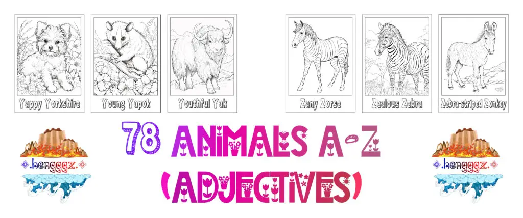 COLORING BOOK | FLASHCARDS - 78 ADJECTIVE ANIMALS
