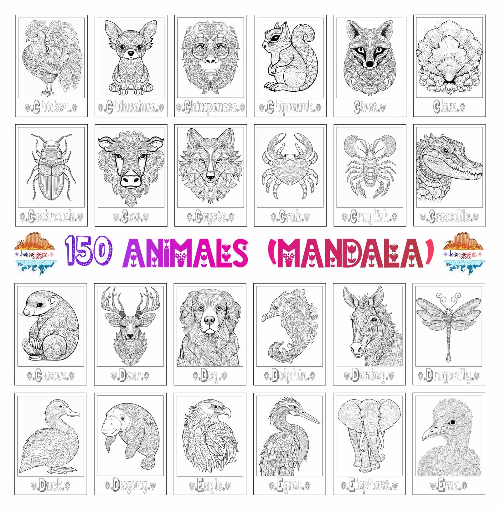 COLORING BOOK - 168 MANDALA ANIMALS