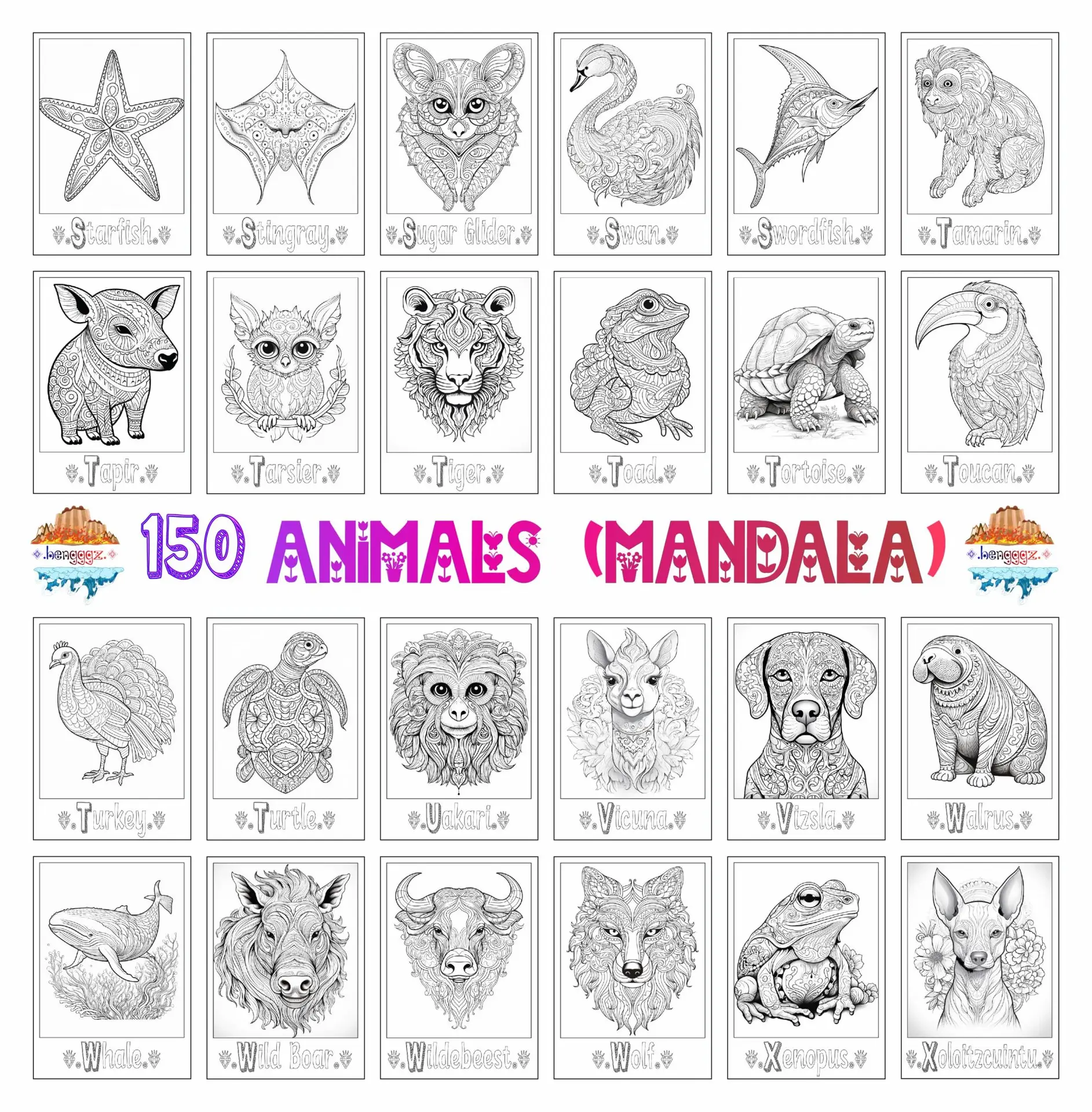 COLORING BOOK - 168 MANDALA ANIMALS
