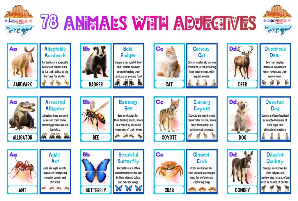 COLORING BOOK | FLASHCARDS - 78 ADJECTIVE ANIMALS