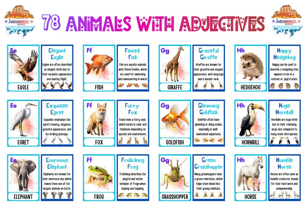 COLORING BOOK | FLASHCARDS - 78 ADJECTIVE ANIMALS