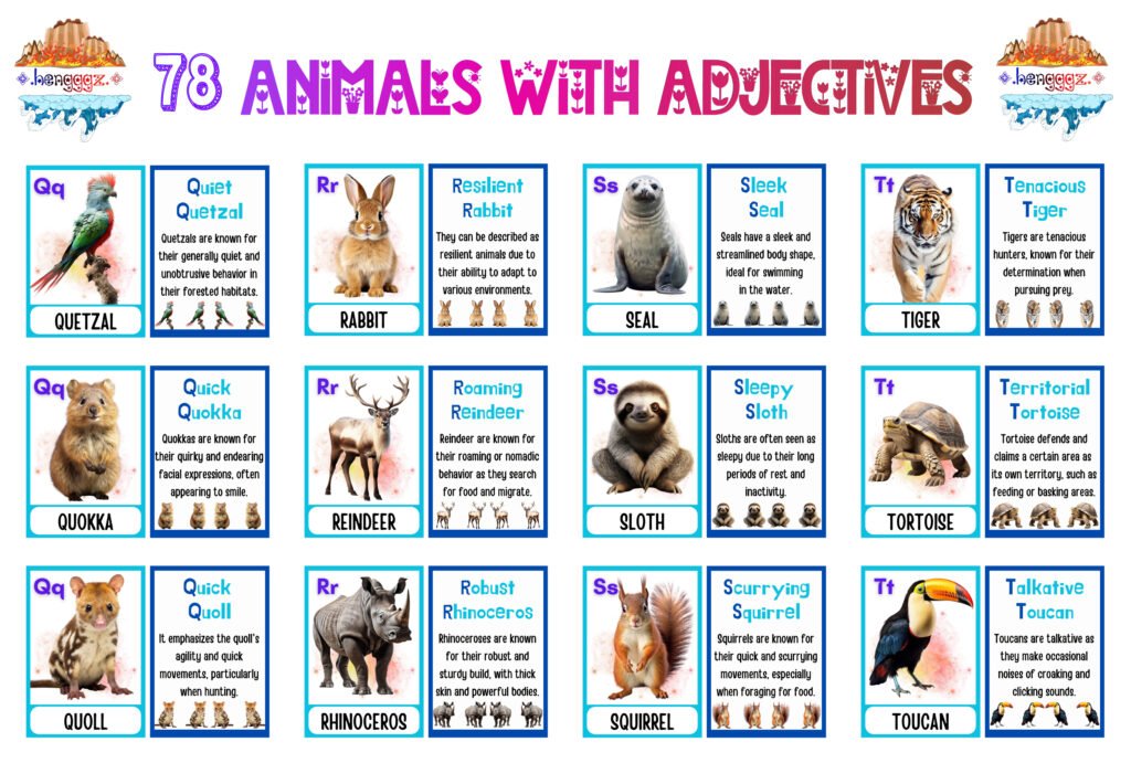 COLORING BOOK | FLASHCARDS - 78 ADJECTIVE ANIMALS