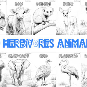 Coloring Book: 60 Herbivorous Animals