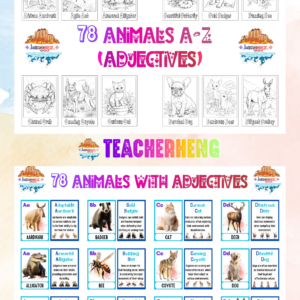 78 Adjective Animals – Wildlife & Nature Inspired Coloring Book and Flashcards PDF