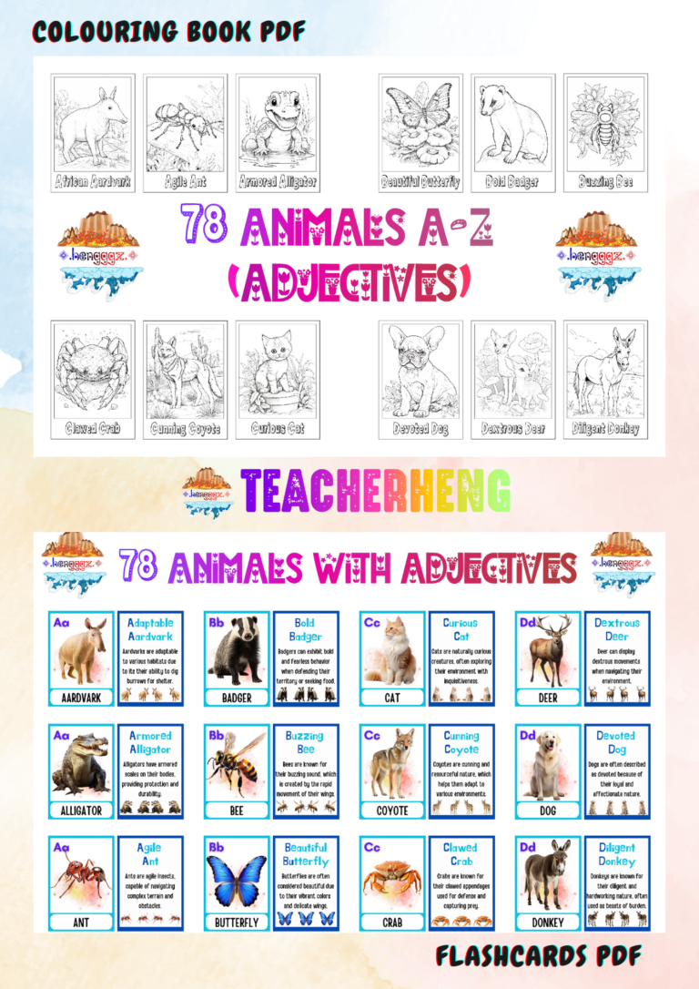 78 Adjective Animals – Wildlife & Nature Inspired Coloring Book and Flashcards PDF