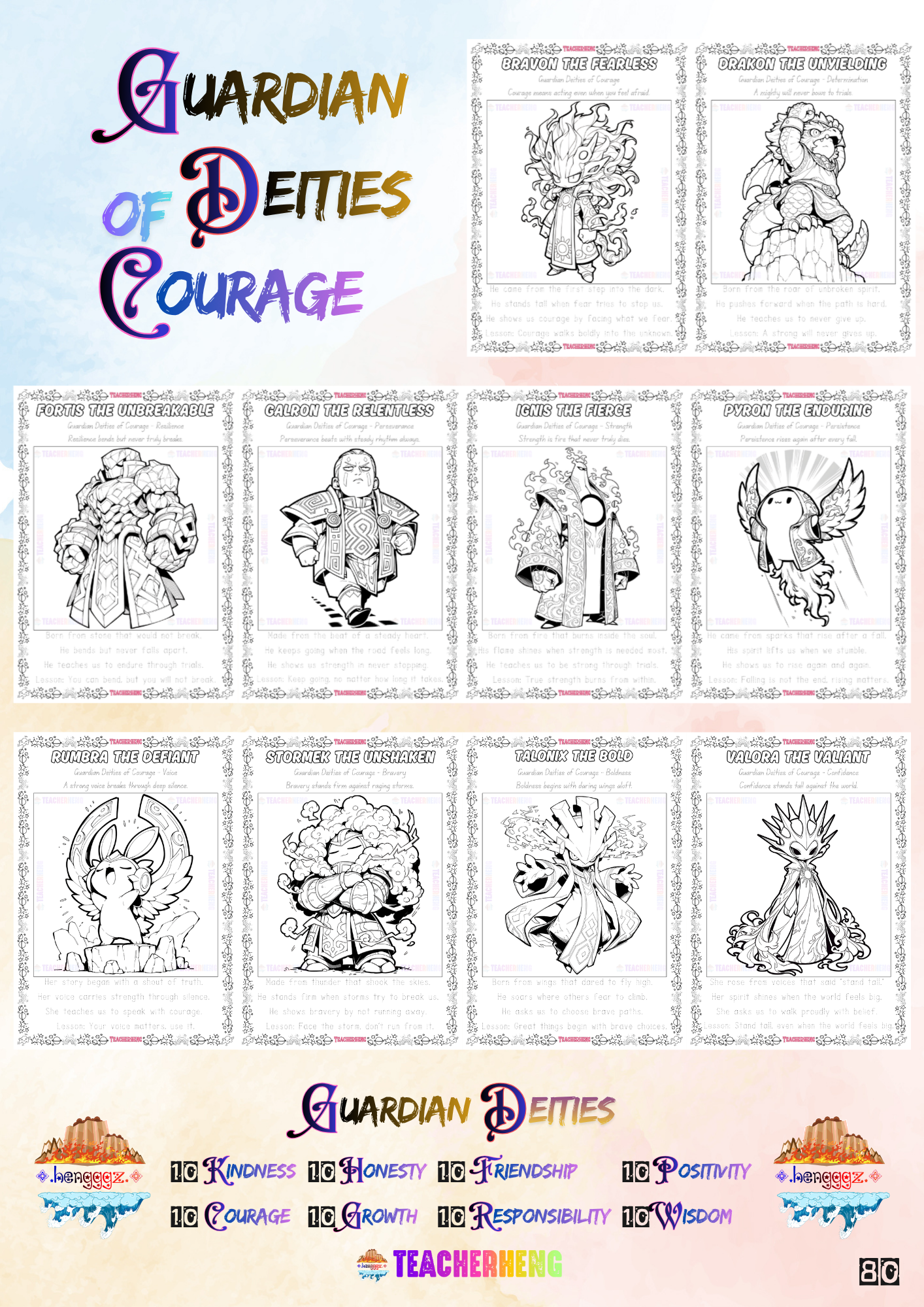 Canva Template | PDF Version : 80 Guardian Deities Coloring and Tracing Book - Image 2