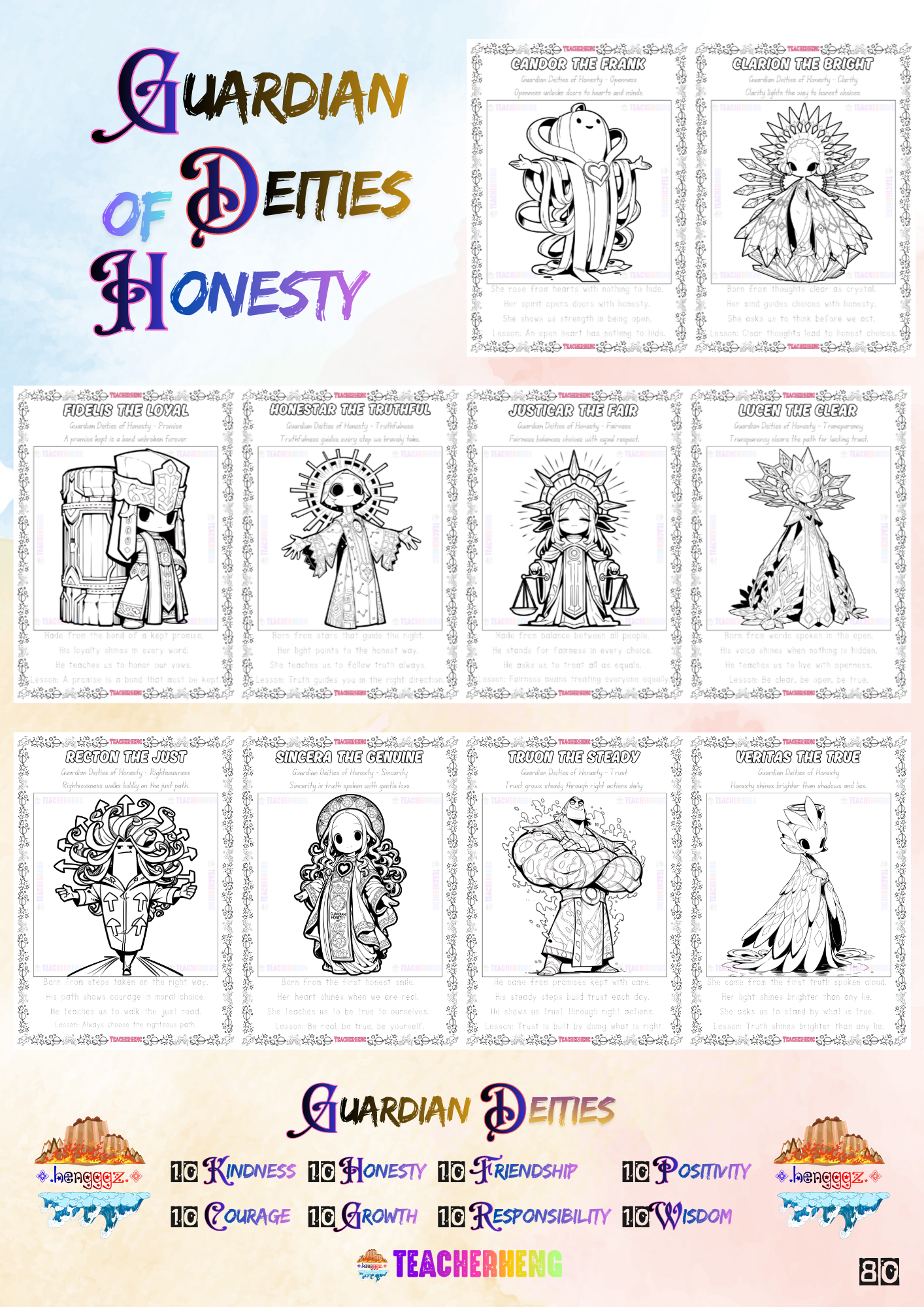 Canva Template | PDF Version : 80 Guardian Deities Coloring and Tracing Book - Image 3