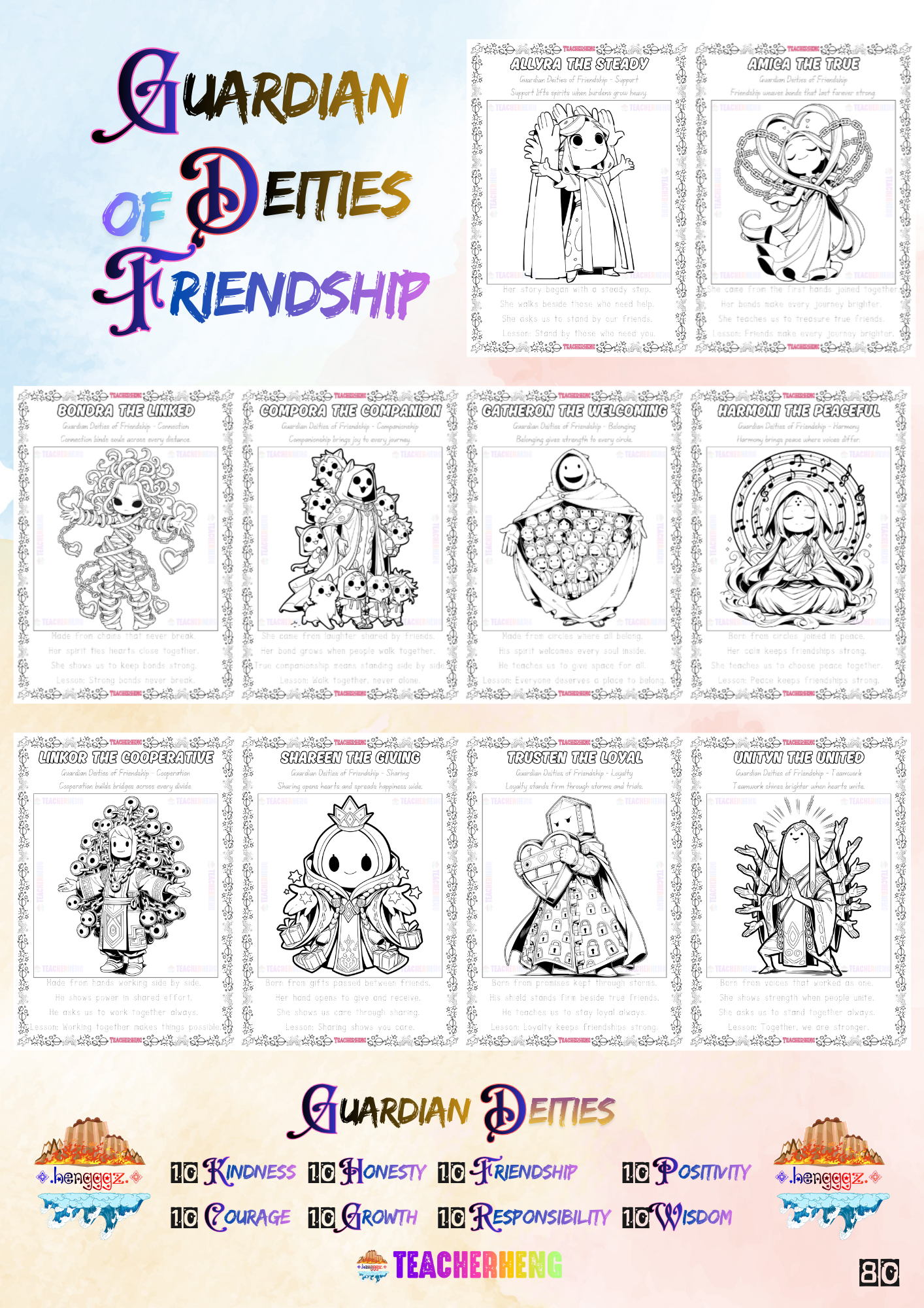 Canva Template | PDF Version : 80 Guardian Deities Coloring and Tracing Book - Image 5