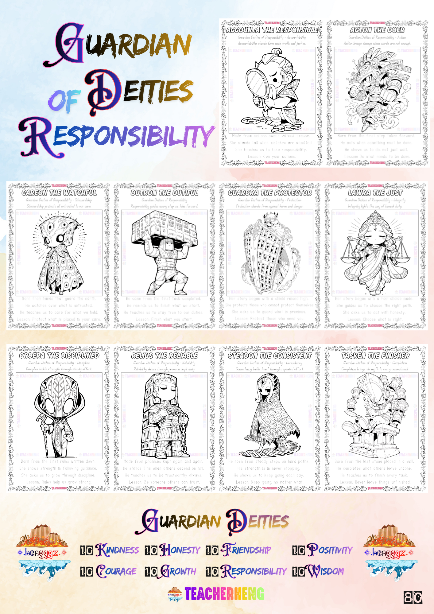 Canva Template | PDF Version : 80 Guardian Deities Coloring and Tracing Book - Image 6