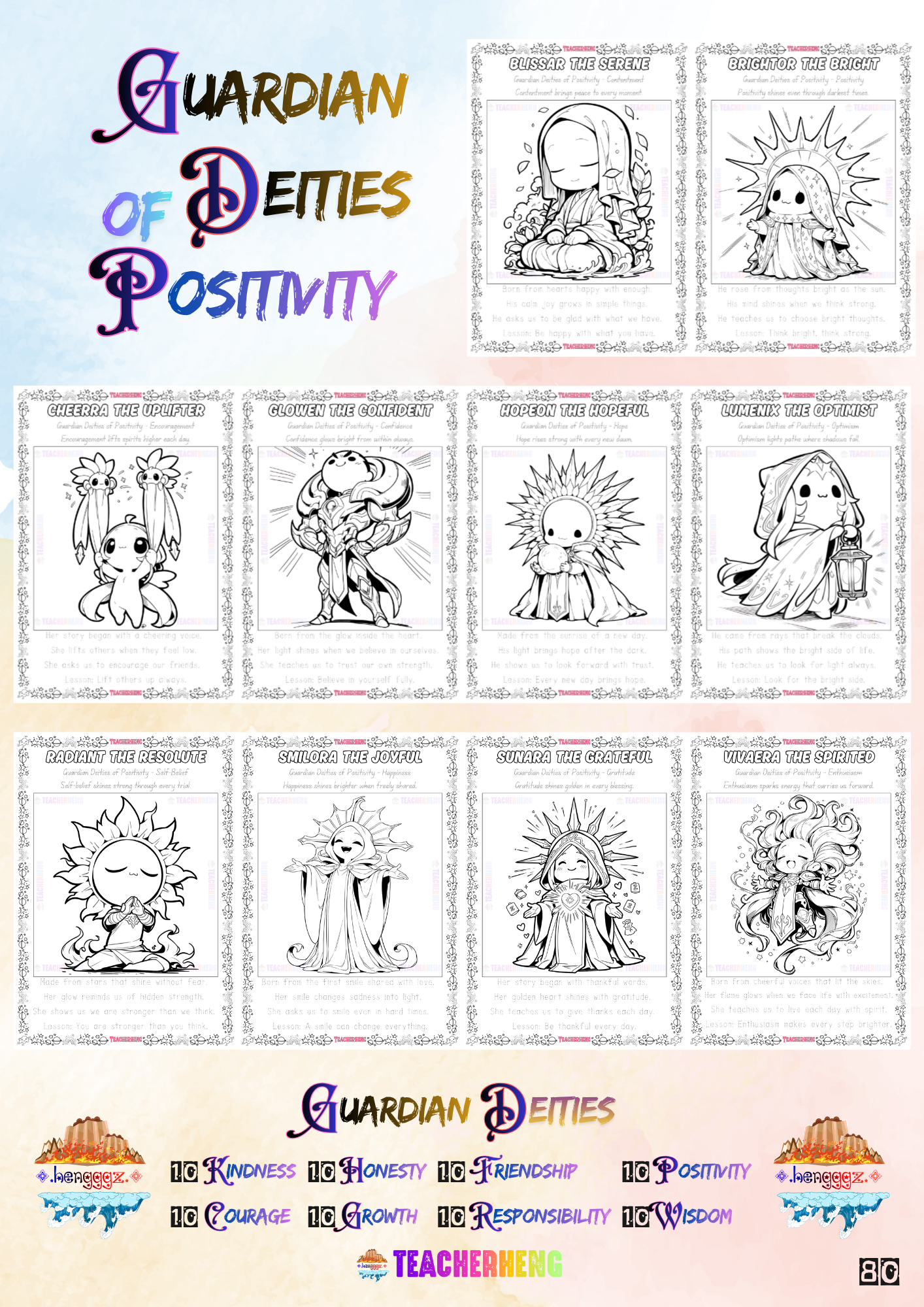 Canva Template | PDF Version : 80 Guardian Deities Coloring and Tracing Book - Image 7