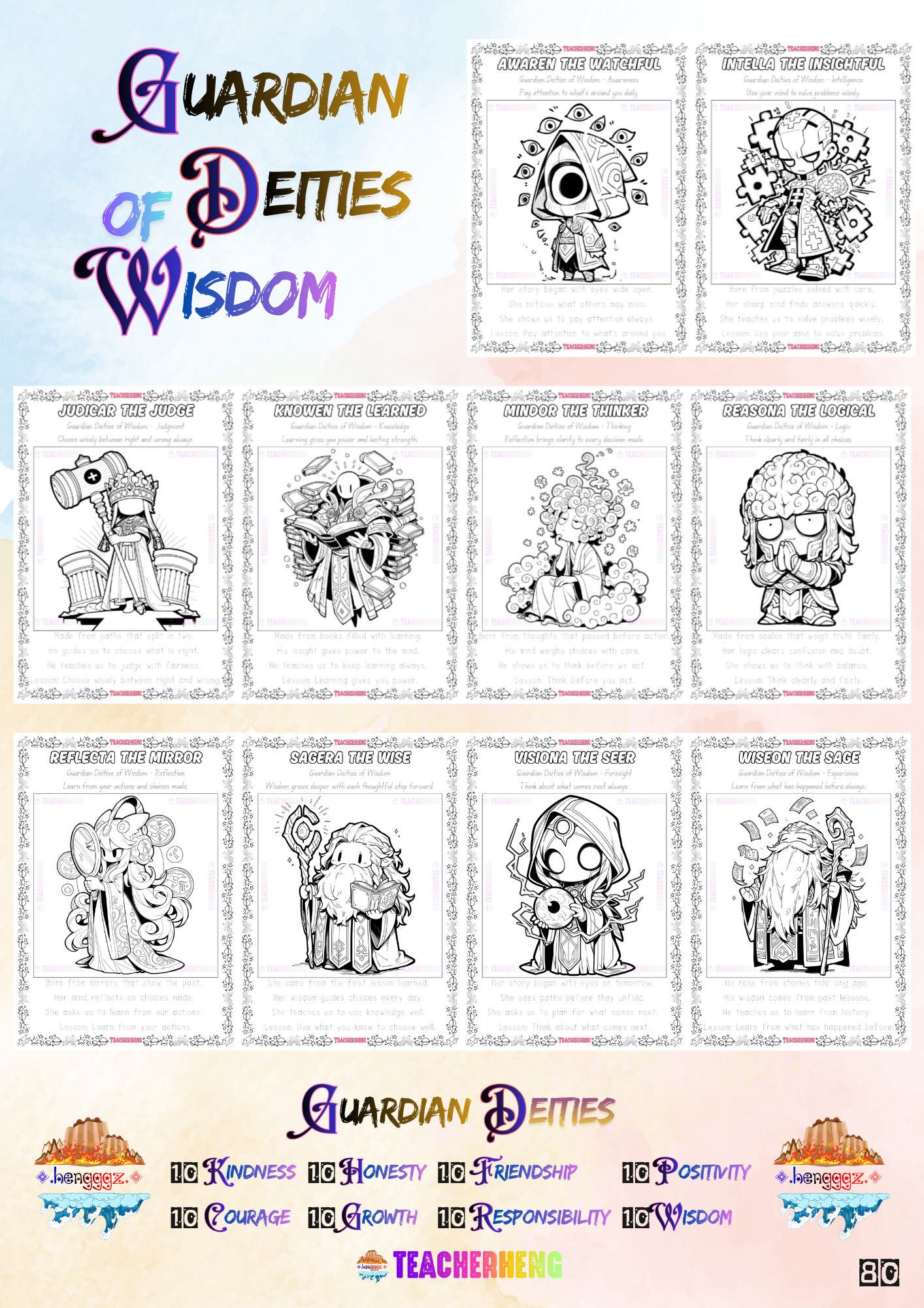 Canva Template | PDF Version : 80 Guardian Deities Coloring and Tracing Book - Image 8