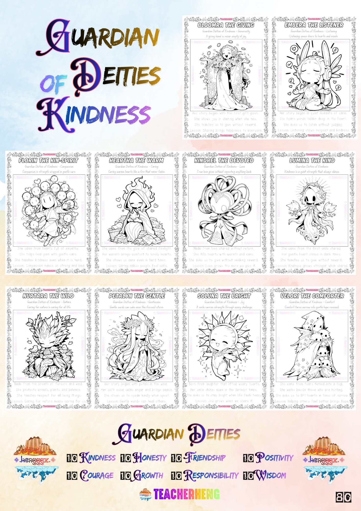 Canva Template | PDF Version : 80 Guardian Deities Coloring and Tracing Book