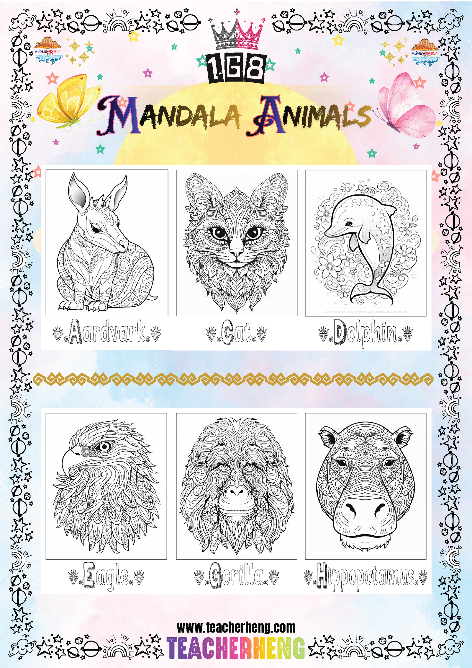168 Mandala Animals Coloring