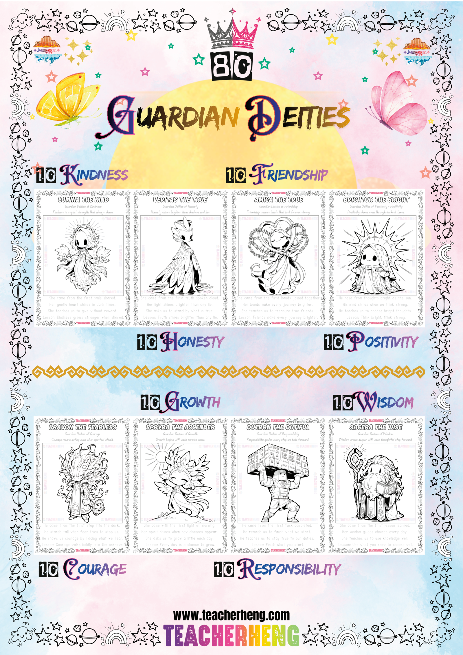 8 Guardian Deities Coloring and Tracing